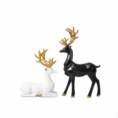 2 Pieces Deer Figurine Nordic Style Sculpture Modern Reindeer Statue for Living Room, Beverage