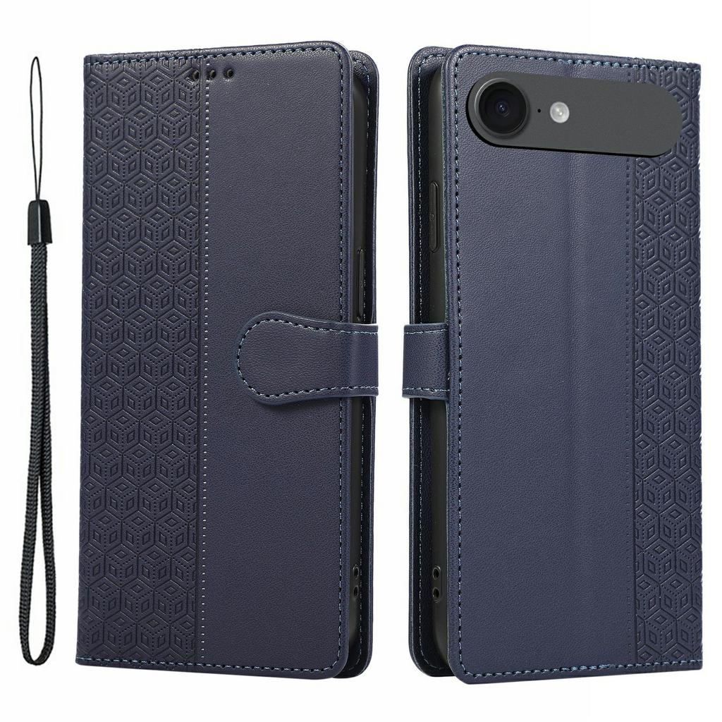 For iPhone 17 Air Case Splicing Imprinted Rhombus Leather Phone Cover with Wrist Strap