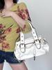 Retro Tote Bag Motorcycle Bag Soft PU Leather Large Capacity Shoulder Bags Women Y2K Punk Zipper Pocket Fashion Crossbody Bag