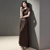 Women's Drape Collar Top and A-Line Midi Skirt Set