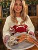 2025 Fashion New Crab Print Pattern Round Neck Shoulder Long Sleeve Plus Size Loose Sweater
