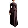 2025 Autumn High-Waist Satin Evening Dress - Round Neck, Long Sleeve, Elegant Maxi