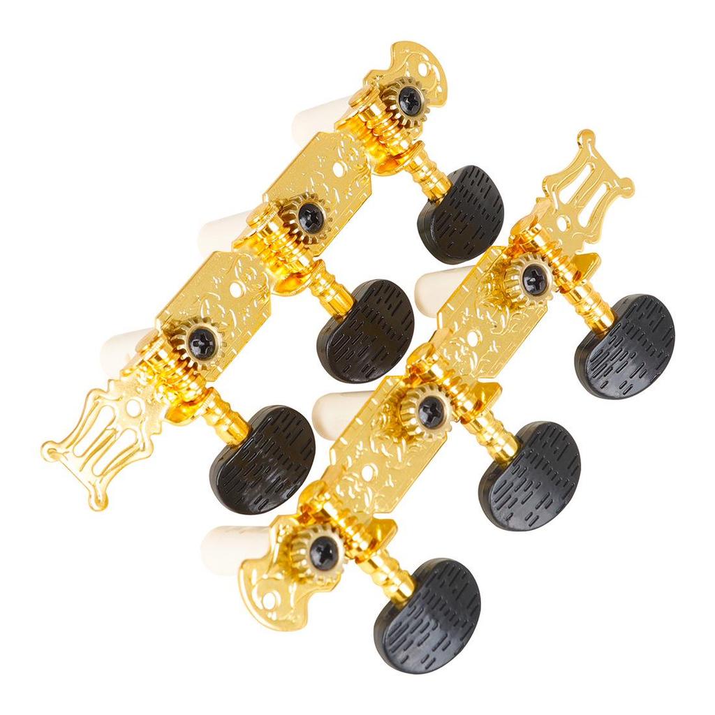 Gold Engraved Guitar Tuning Pegs with Screws, Three-Line Classical Open Style, Pack of Two.