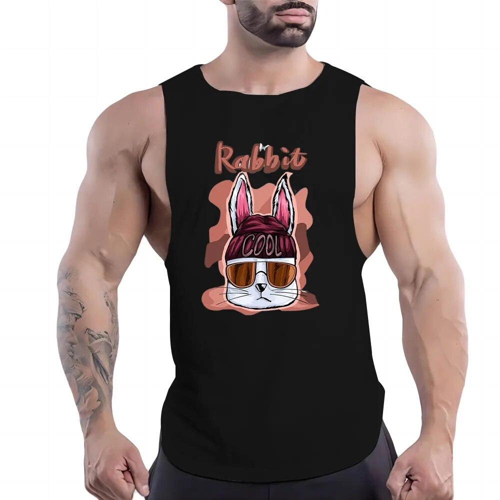 Daily O Collar Breathable Simple Casual Cartoon Animal Print Outdoor Street Style Sleeveless Multi-Color Vest Gym Sports Style