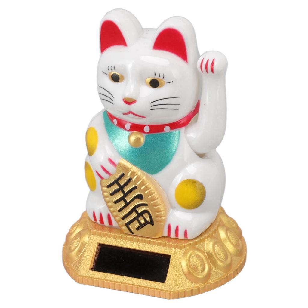 Chinese Lucky Cat Decoration Waving Arm Solar Light Induction Statue Figurine For Home Car Ornaments
