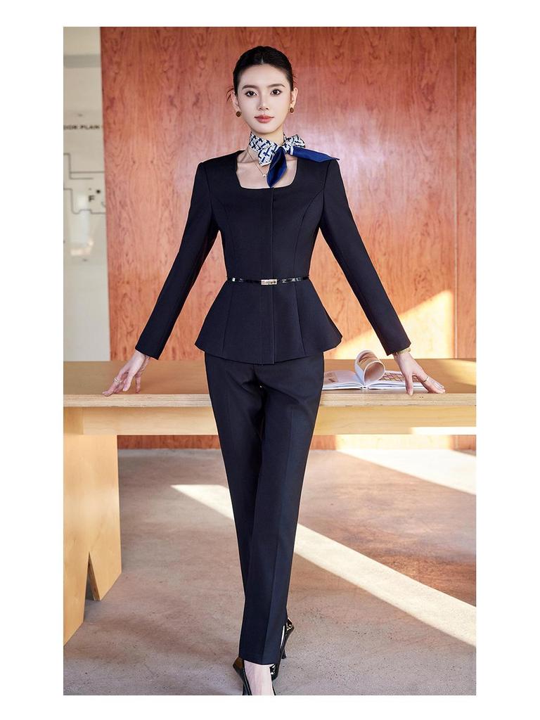 Elegant Women's Autumn/Winter Suit Set for Hotel Receptionist and Beauty Salon Workwear