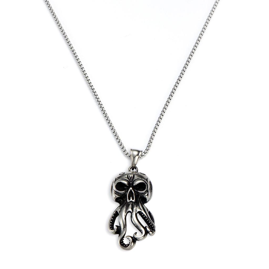 LNCHRAN Suction Cup Tentacle Skull Octopus 3D Gothic Hang Tag with Matte Silver Bead Box