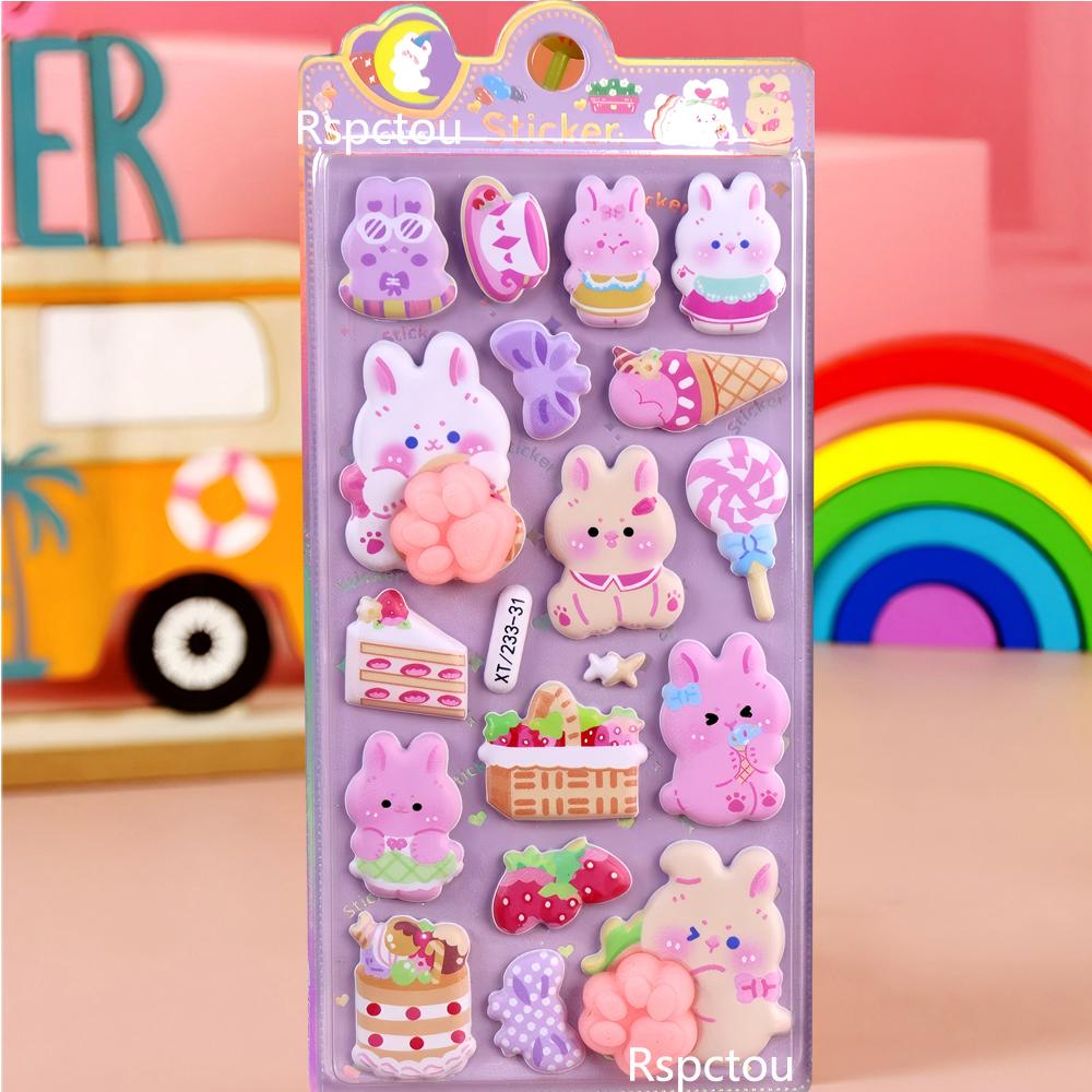 4pcs Cartoon Rabbit Soft Cat Claw 3D Bubble Stickers Kawaii Stress Puffy Squishy Sticker Toy DIY Phone Laptop Reward Gift