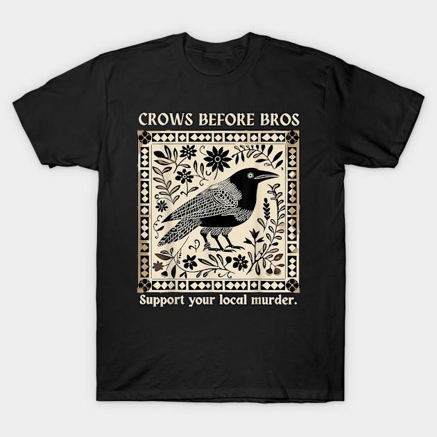Men Black Print T-shirt Crows Before Bros Support Your Local Murder Design Vintage No-Cut Transfer Paper Print Cotton Tshirt 2XL чёрный