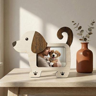Yousheng 1/2Pcs Cartoon Cat Wooden Photo Frame Dog Shape Picture Display Holder Home Office Desktop Decoration Animal Lovers