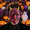 Vollmaske Halloween Roter Teufel Cosplay Maske, Gruseliger Goldgehörnter Dämon Latex Realistisch Maskenball Kostüm Party für Männer Erwachsene Horror