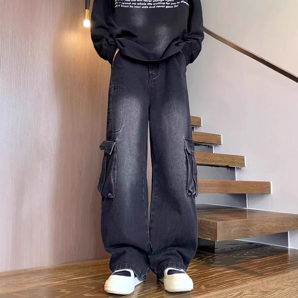 

Мужские состаренные джинсы в стиле ретро рабочей одежды - многокарманные, прямого широкого кроя, тренд весна/осень. Double Extra Large