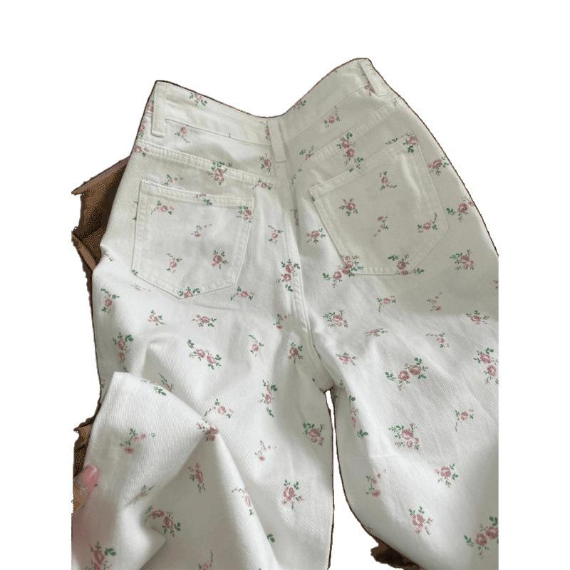 High Waist Floral Wide Leg Jeans for Women - Summer Slimming Casual Wear