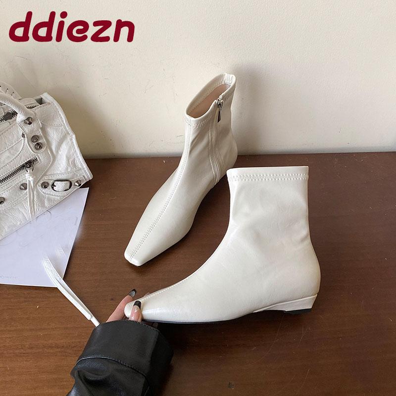 Fashion Fashion Flats Women Ankle Stretch Boots Shoes Female Zippers Footwear Pointed Toe Ladies Short Modern Boots Shoes