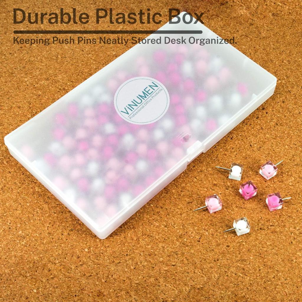 100PCS Clear Push P Thumb Tacks Cute Push P Decorative for Cork Board, Bulletin Board, Memo Board or Wall (White Pink)