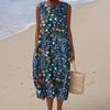 Summer European and American women's new sleeveless seaside vacation D printing dress