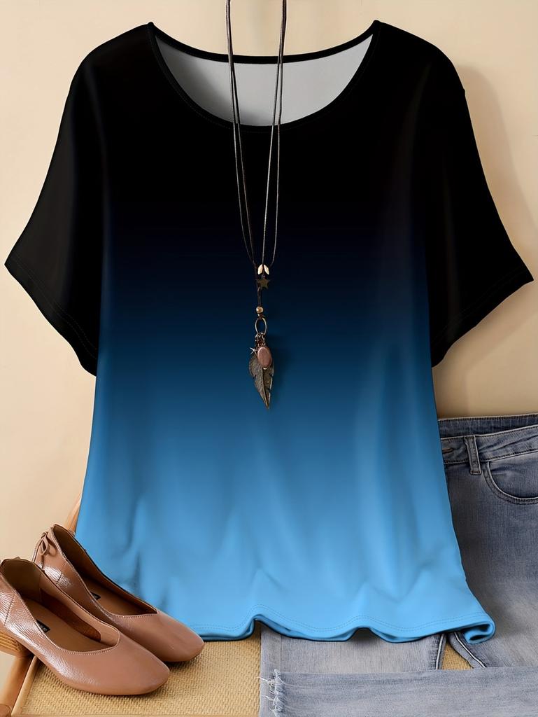 Fashion Women's T-Shirts 3D Gradient Print Tees Casual Short Sleeves Summer Oversized T-Shirt Streetwear Y2k Women's Clothing