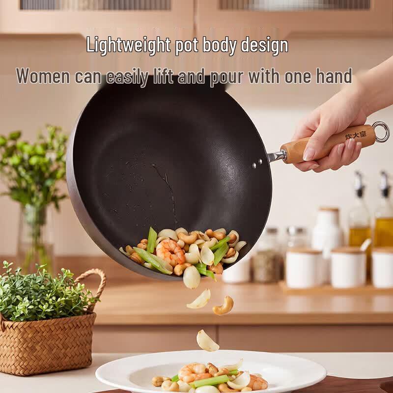 Chudahwang 28cm Flat Bottom Wrought Iron Wok