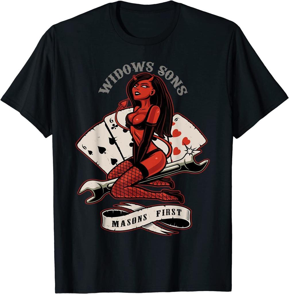 NEW LIMITED Devil Girl 666 Widows Sons Masonic Tee T-Shirts