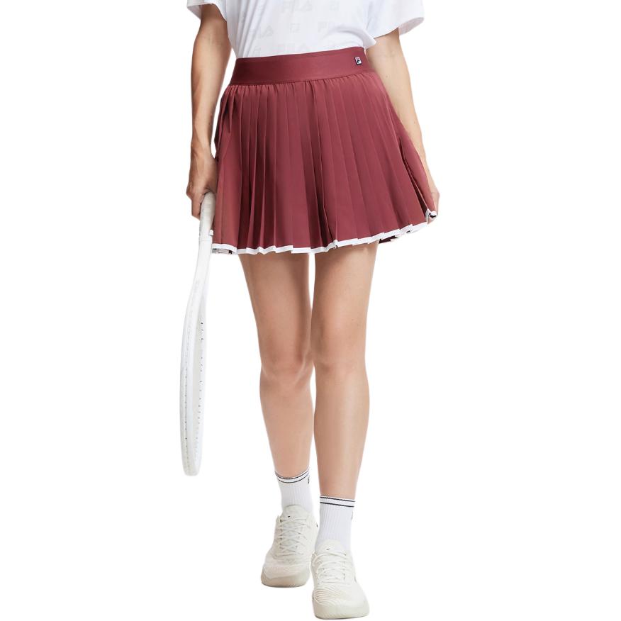 FILA SS24 Solid Color Mid Waist Breathable Skirt With Underwear Pleated Tennis Woven Casual Skirt Women skirts Wine-Red A11W423303FWI