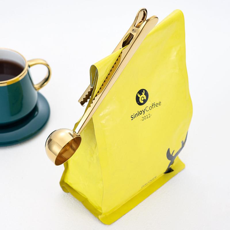 2-in-1 Stainless Steel Measuring Spoon Coffee Bean Bag Clip (BPA Free, No FDA)