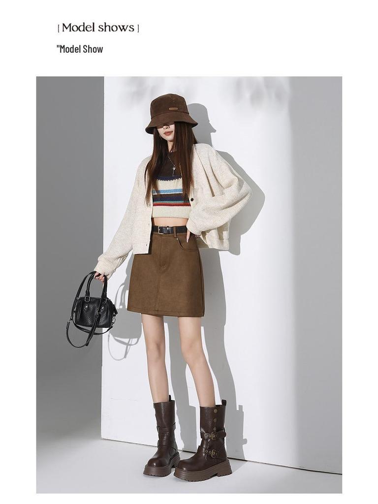 Chic Spicy Girl A-line Mini Skirt: Sexy, Versatile, Anti-exposure, Slimming Autumn/Winter Fashion.