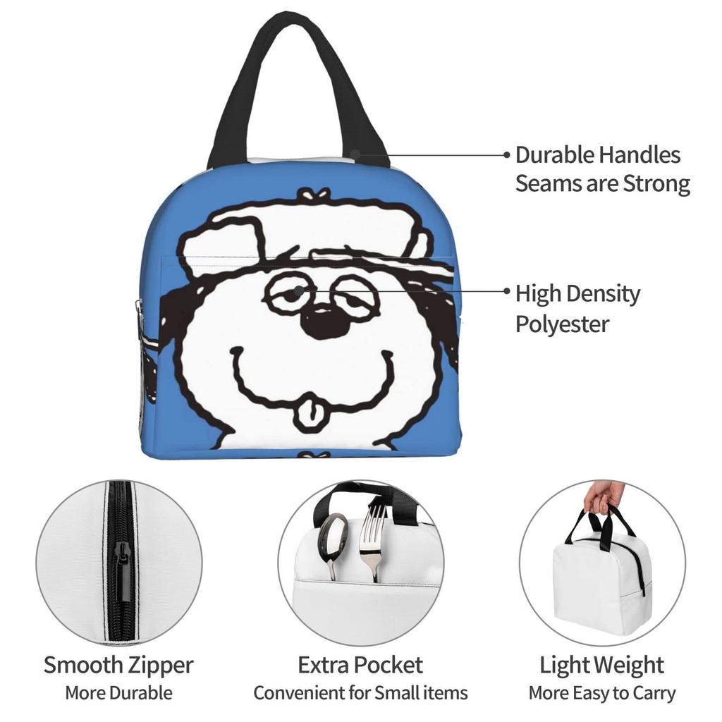 Snoopy and Olaf Insulated Lunch Bag with Bento Cooler Bag with Soft Cooler Bag Clasp, Black, Box, Insulated, Zipper, Compact, Bag, Tote/Eco