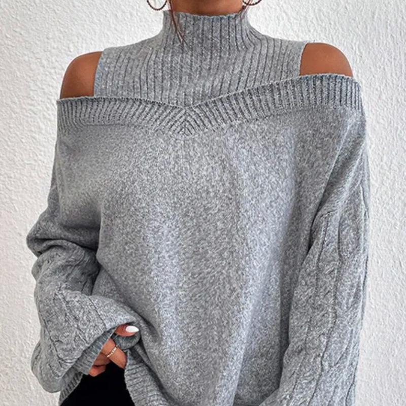 Schulterfreier Halbochkragen Europäischer und Amerikanischer Pullover für Damen Lockere Passform Großer Strickpullover für Damen