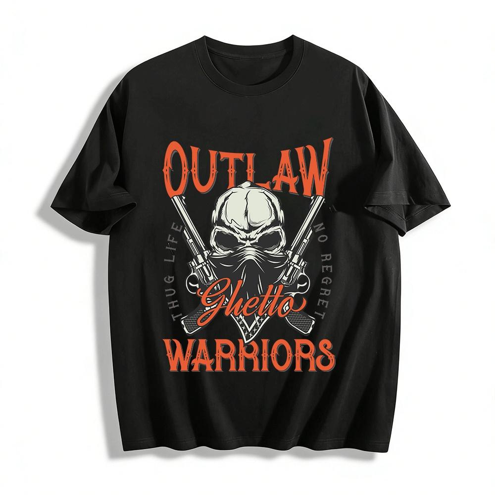 Outlaw Ghetto Warriors Graphic Tee Thug Life No Regret Streetwear Pure cotton T-shirt XXS