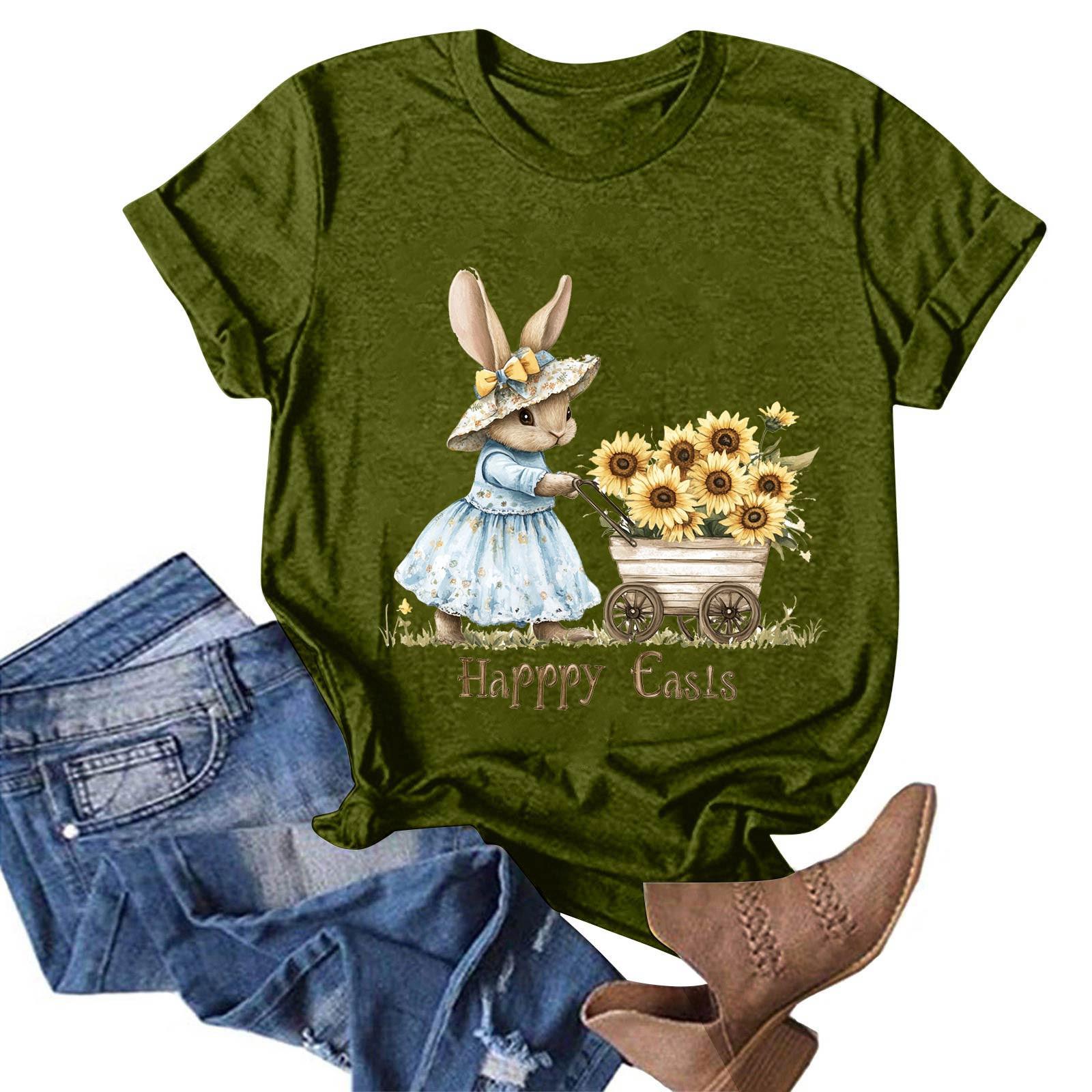 

Женская модная повседневная футболка с круглым вырезом и принтом, пуловер с короткими рукавами, топ L армия зеленый