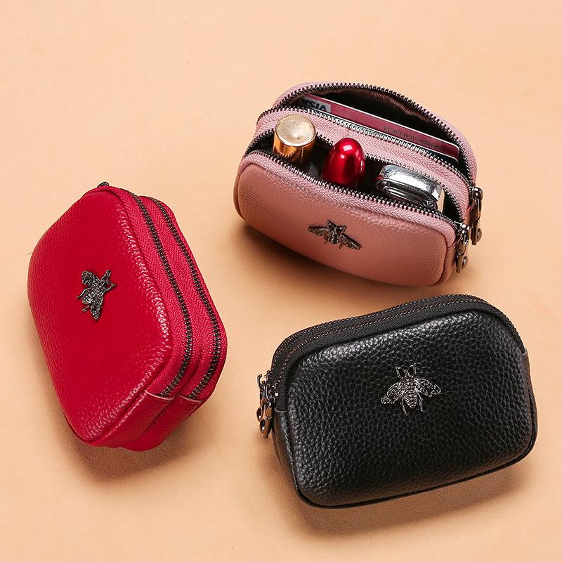 Mode äkta läder Kvinnor Mynt Plånbok Dubbel Dragkedja Liten Plånbok