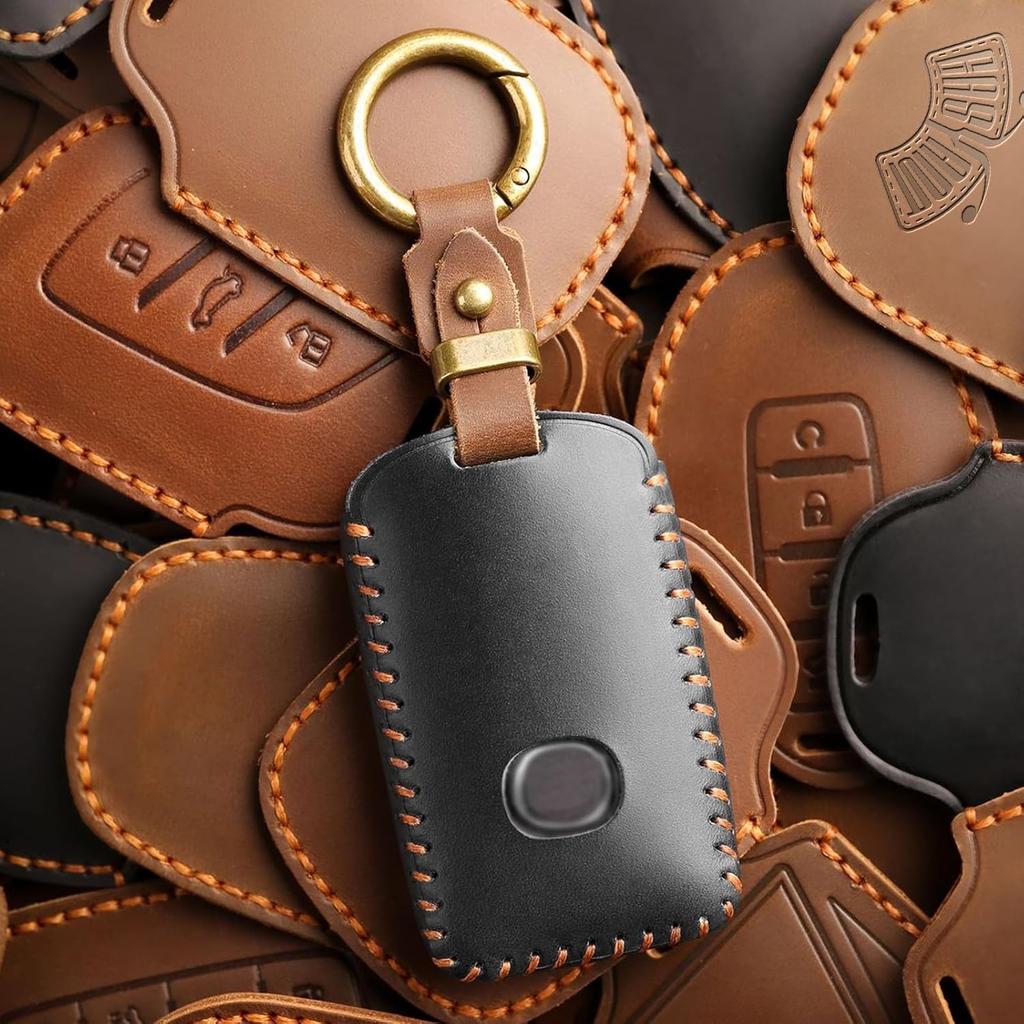 EASYANT Leather Key Fob Cover for Mazda 3 Hatchback CX5 CX90 -2025, Leather Car Remote Key Protector 4 Button Black