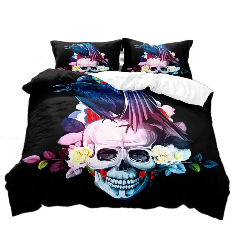 Schädel High Definition Digitaldruck Heimtextil Bettlaken-Set Bettlaken Bettbezug Horror-Thema Bettwäsche Studentenwohnheim Dreiteiliges Set