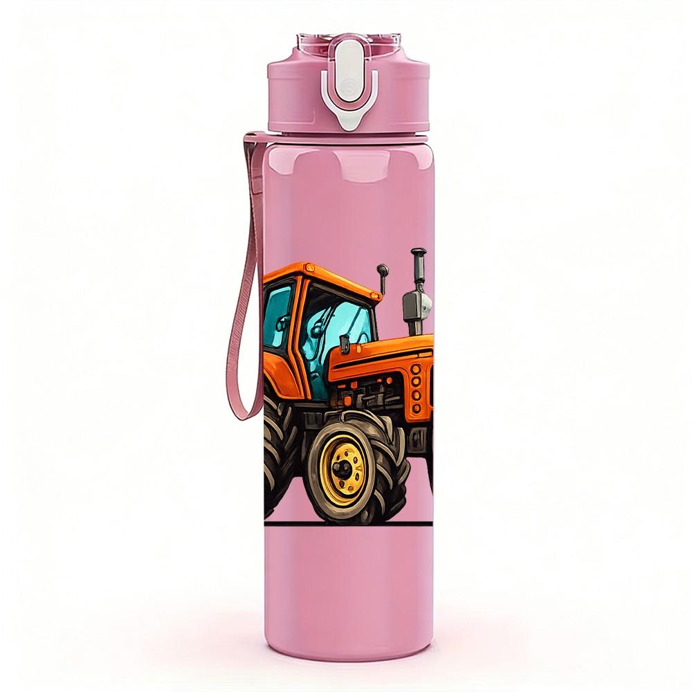 1PC Farm Tractor Vehicle Retro Print 750ml Color Plastic Sports Water Bottle Leakproof Flip Straw Lid Suitable for Sports Office Home Use