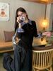 Harajuku Autumn Fake Two Pieces Shirt Women Polo Collar Elegant Long Sleeved Slim Tops Korea Chic Plaid Casual T-shirt Winter