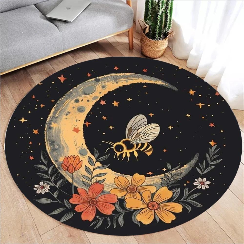 Alfombra Redonda Estampada de Estrella Luna Bohemia Planta Mariposa Tarot Fase Lunar Flor Alfombra Redonda Astrología Brujería Esterilla Redonda