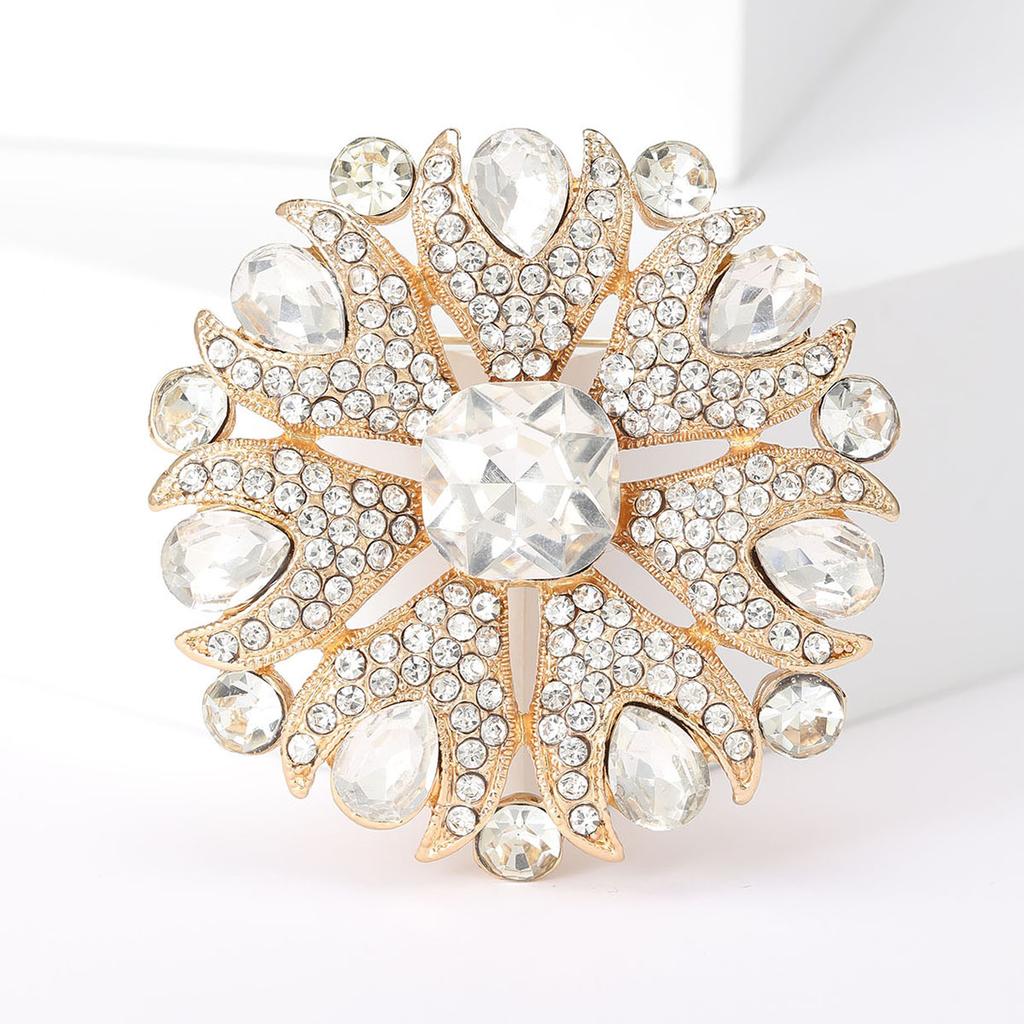 Glänzende Runde Blumenbrosche Damen Strass Palaststil Party Büro Korsagenanstecknadel Geschenke