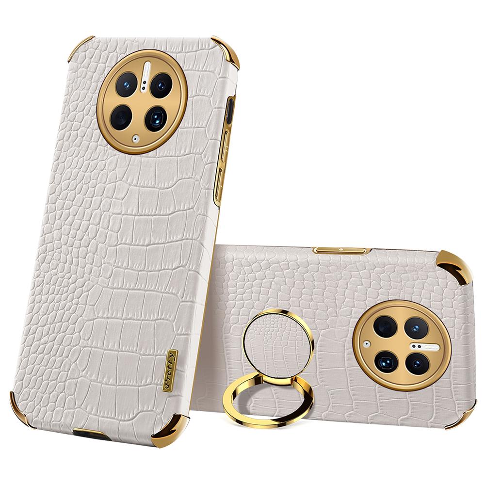 

Для Huawei Mate 50 Pro 4G чехол с крокодиловой текстурой и подставкой, чехол из 6D гальванизированной кожи с покрытием из ТПУ White