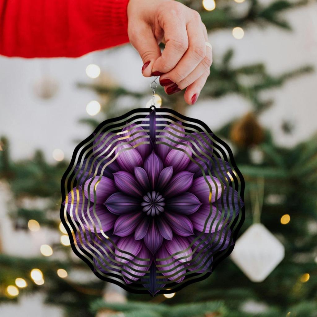 10 Inch Purple Black Metal Wind Chime with 360 Swivel Hook Floral Art Hanging Decor for Garden Patio Balcony All Season Gift