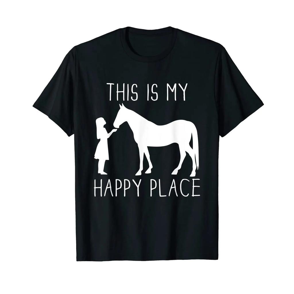 Horseback Riding This Is My Happy Place Rider T Shirt Vintage Stretched Breathable Streetwear Unisex Stylish
