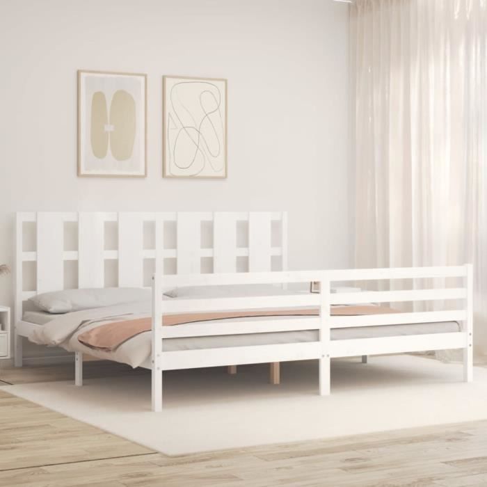 VidaXL Bed Frame with Headboard White Super King Solid Wood 3194132