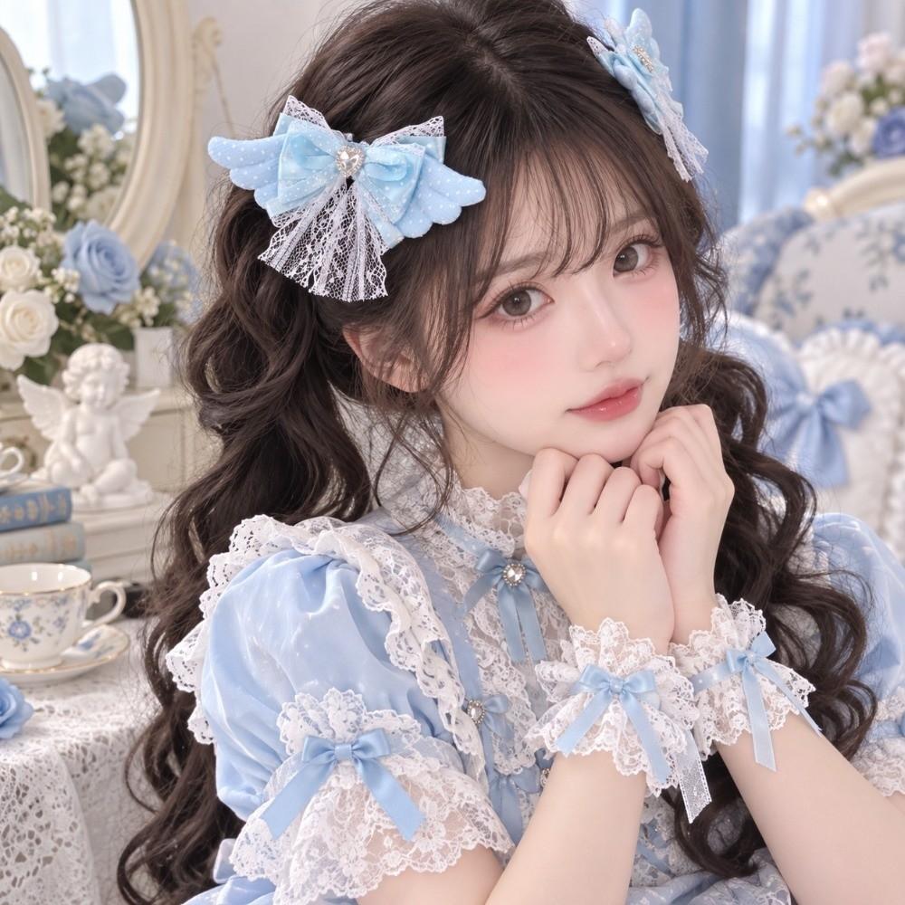 Lace Trim Lace Bow Hair Clip Angel Wings Lolita Hair Accessories Gothic Hairpin for Girls