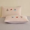 Girly Heart 100S Long-Staple Cotton Brushed 4-Piece Bedding Set with Cute Towel Embroidery Duvet Cover and Bed Sheet