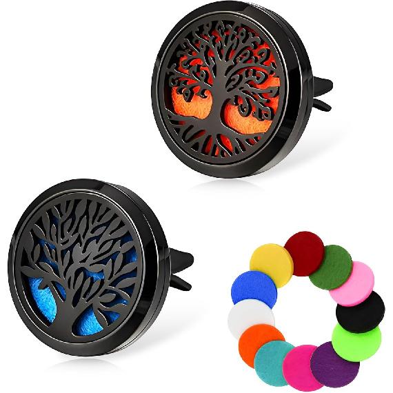 2 PCS Car Diffuser Vent Clips, Tree Pattern Essential Oil Diffuser Vent Clips with 12 Felt Pads, Stainless Steel Auto Air Fresheners Decorative