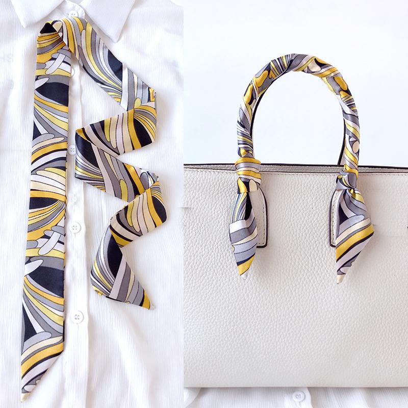 4cm* 95cm Woman Thin Imitation Silk Scarf Long Hair Strip Headband Neckerchief Fashion Bag Handle Ribbon Scarf Female Tie