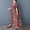 DIMANAF 2025 Summer Women Plus Size Vintage Dress Floral Short Sleeve Casual Basic New Printing Loose Long Dress