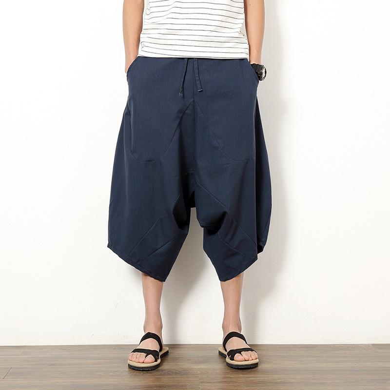 Men's Multicolor Thai Wide-Leg Bloomers - Cotton & Linen Beach Pants, Chinese Style, Spring/Summer.