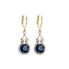 Blue crystal round temperament versatile earrings women's new trendy earrings, high-end light luxury fashion ear jewelry