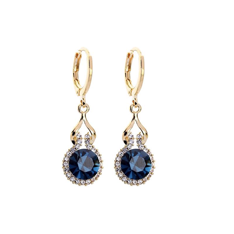Blue crystal round temperament versatile earrings women's new trendy earrings, high-end light luxury fashion ear jewelry