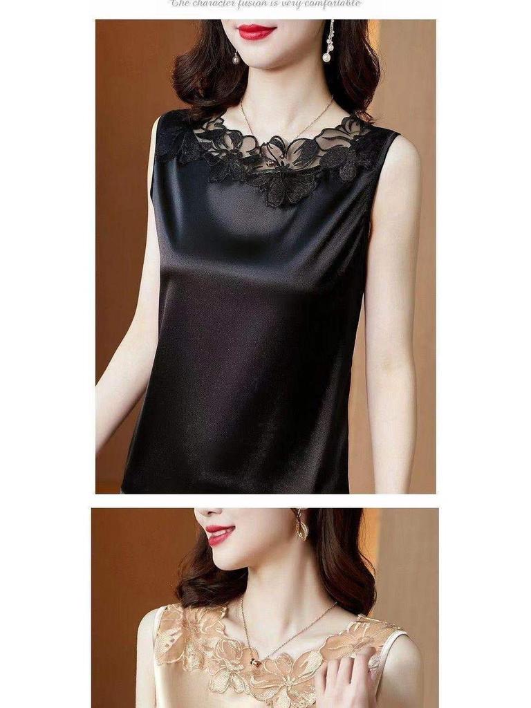 Women's Lace Satin Sleeveless Camisole Tank Top
